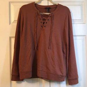Dark nude Forever 21 tie up sweater. Large